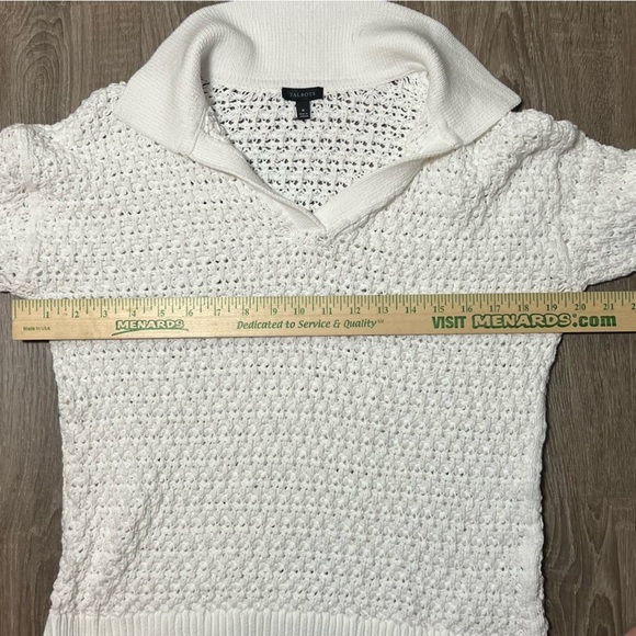 Talbots White Open Knit Johnny Collar Sweater Pullover Sailorcore Coastal​​​ - Picture 2 of 5